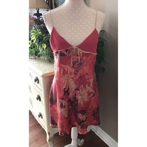 Vtg August Silk Intimates 100% Silk Babydoll Nightie Red Floral Sexy 90s Large